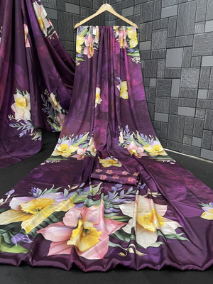 Yashvisaree Floral Print, Printed Bollywood Crepe Saree(Purple)