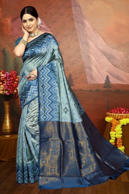 GEETABA FASHION Woven Kanjivaram Jacquard Saree(Blue)