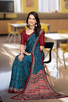 SAADHYA CREATION Embroidered, Solid/Plain Bollywood Crepe Saree(Dark Blue)