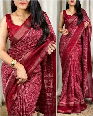 Divastri Printed Bollywood Cotton Silk Saree(Maroon)