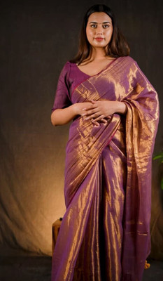 sareen Solid/Plain Bollywood Tissue, Pure Silk Saree(Purple)