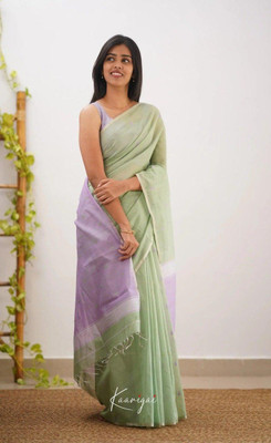 MIRMAN Woven Kanjivaram Pure Cotton Saree(Light Green)