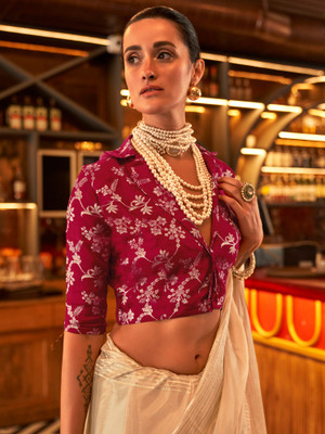 Sareemall Woven Bollywood Viscose Rayon Saree(Cream)
