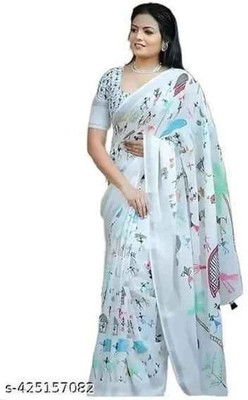 FRIYAL Digital Print Bollywood Cotton Linen Saree(Multicolor)