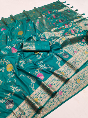 Sindharat Fashion Woven Banarasi Cotton Silk Saree(Green)