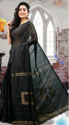 GOLU Self Design Handloom Cotton Silk Saree(Black)