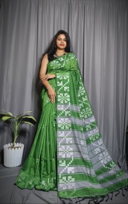 Ganesh plastic and industry Printed Handloom Cotton Jute Saree(Dark Green)