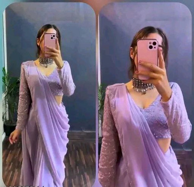 ANGEL CREATIVE Self Design Bollywood Georgette Saree(Purple)