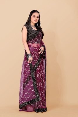JAY RAMDEV FASHION Embroidered Bollywood Net Saree(Purple)
