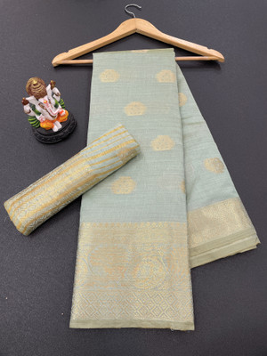 Hare Krishna Woven Kanjivaram Cotton Silk, Jacquard Saree(Light Green)