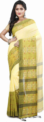 ADbutiq Woven Tant Pure Cotton Saree(Yellow)