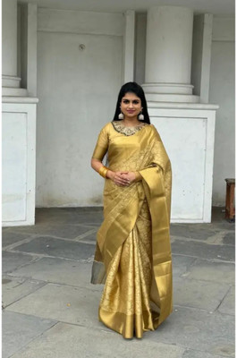 HANIYAH CREATION Woven Banarasi Tissue Saree(Gold, Multicolor)