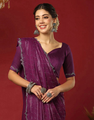 Samah Self Design, Embellished Bollywood Georgette Saree(Purple)
