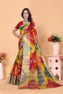 Aarunika LGF Solid/Plain Bollywood Organza Saree(Multicolor)