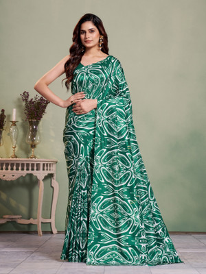 GARDEN VARELI Floral Print Daily Wear Silk Blend Saree(Green)