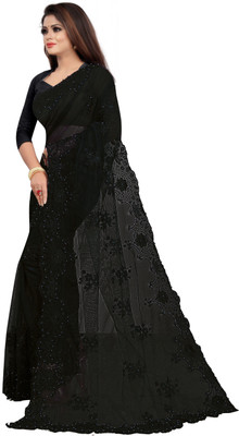 YASHVI Embroidered Bollywood Net Saree(Black)