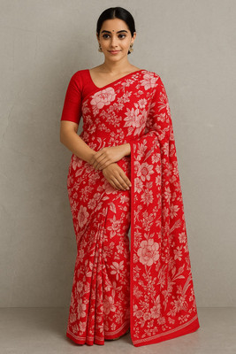 Om Traders Printed Saree with Attached Blouse Cotton Silk Saree(Multicolor)