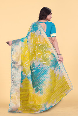 Aarunika LGF Solid/Plain Bollywood Organza Saree(Light Blue)