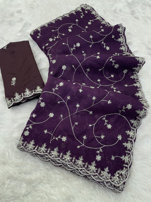 KANDORA Embroidered Bollywood Jimmy choo Saree(Purple)