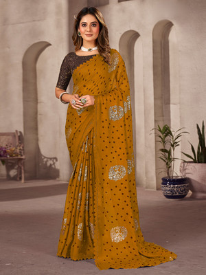Divastri Embellished Bandhani Chiffon Saree(Green)