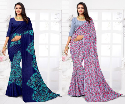 Panchvati NX Paisley Daily Wear Georgette Saree(Pack of 2, Grey, Dark Blue)
