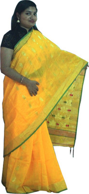 ASHMITAS COLLECTION Woven Tant Cotton Silk Saree(Yellow)