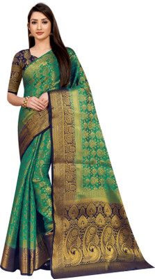Divastri Woven Banarasi Jacquard, Pure Silk Saree(Blue)