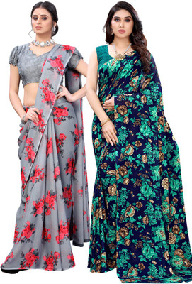 ANIRAV Printed Daily Wear Georgette Saree(Pack of 2, Multicolor)