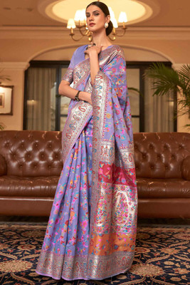 AAGIRI Embellished, Paisley, Self Design, Woven Paithani Cotton Silk Saree(Magenta)