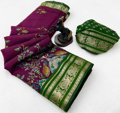 Sonal Woven Kalamkari Viscose Rayon Saree(Pink, Green)