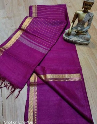 Aamir Fashion Textile Temple Border, Solid/Plain Banarasi Handloom Cotton Silk Saree(Purple)