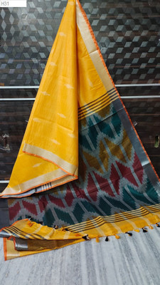 Nisha Creation Printed Bollywood Cotton Linen Saree(Multicolor)