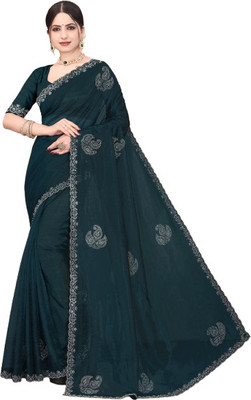 VNENTENTERPRISE Self Design Bollywood Net Saree(Dark Green)