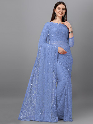 LOROFY Embellished Lucknow Chikankari Net, Lycra Blend Saree(Multicolor)