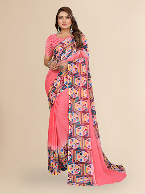 Moda Rapido Geometric Print Daily Wear Georgette Saree(Pink)