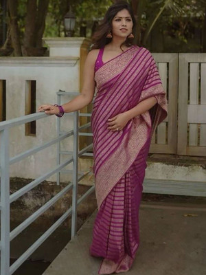 Moda Rapido Woven Daily Wear Silk Blend Saree(Purple)