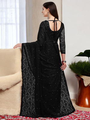NEXA Self Design Bollywood Net Saree(Black)