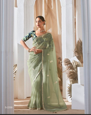 Shree nath Sadi Centre Embroidered Bollywood Tissue, Organza Saree(Light Green)