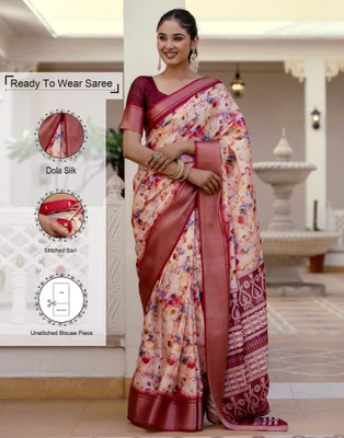 Samah Printed Bollywood Silk Blend Saree(Multicolor, Maroon, Cream)