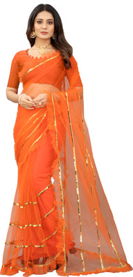 Yashvi Designer Embellished Bollywood Net Saree(Orange)