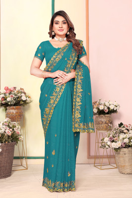 Radheradhey Embroidered Bollywood Georgette Saree(Light Blue)
