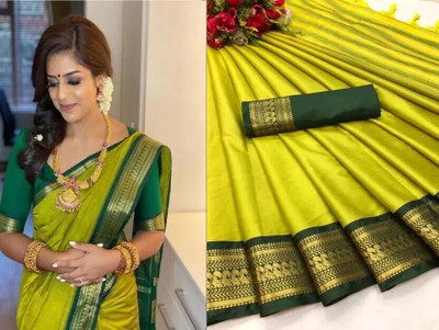 Shruti Bandhani Woven Kanjivaram Silk Blend, Cotton Silk Saree(Light Green)