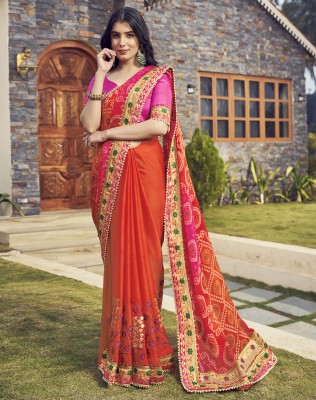 Siril Striped, Embellished Bandhani Georgette Saree(Orange, Pink, Multicolor)
