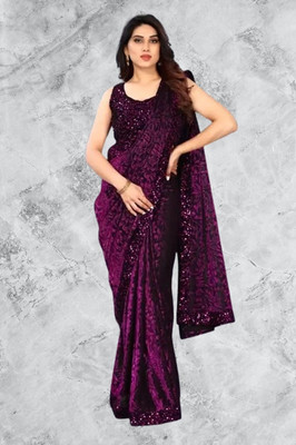 Vragi Embellished Bollywood Lycra Blend Saree(Purple)