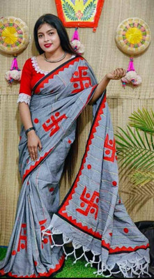 ADDRIKA SAREE GHOR Self Design Tant Pure Cotton Saree(Grey)