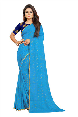 HouseOfCommon Printed Bollywood Chiffon Saree(Light Blue)