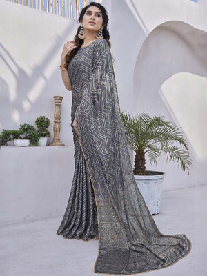 D j enterprise Printed Bollywood Silk Blend Saree(Grey)