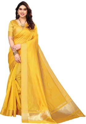 Winza Designer Printed, Solid/Plain, Woven Daily Wear Silk Blend Saree(Mustard)