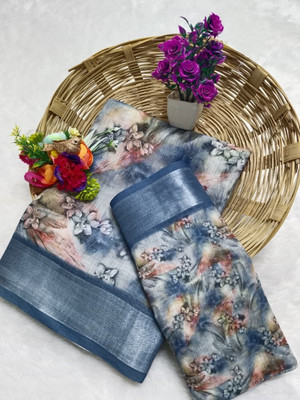 Gajal Floral Print Kanjivaram Pure Cotton, Cotton Linen Saree(Multicolor)