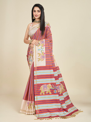 SHANVIKA Printed Daily Wear Silk Blend Saree(Red)